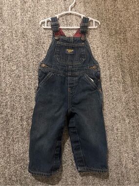 OshKosh B'gosh Navy Denim Overalls with Red Accent Straps